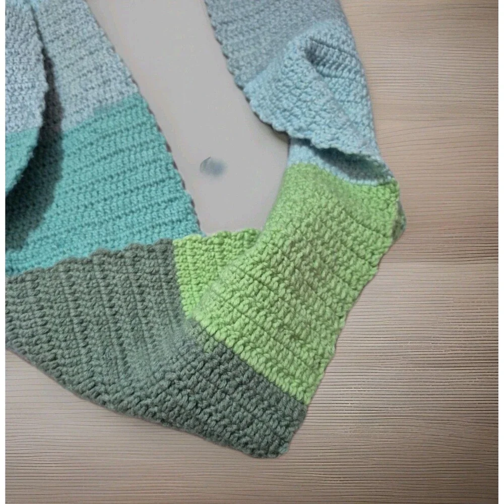 Handmade Crochet Scarf Neck Warmer Blue Green Grey Vintage 50